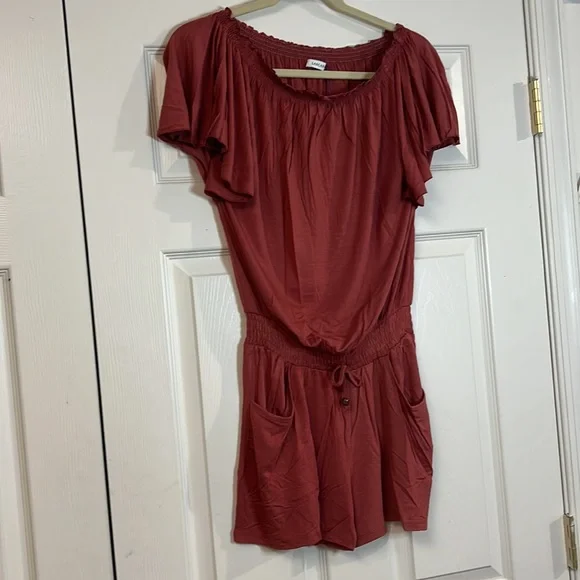 NWT Venus Lascana romper shorts swimsuit cover up off the shoulder light red 8 - Picture 2 of 9